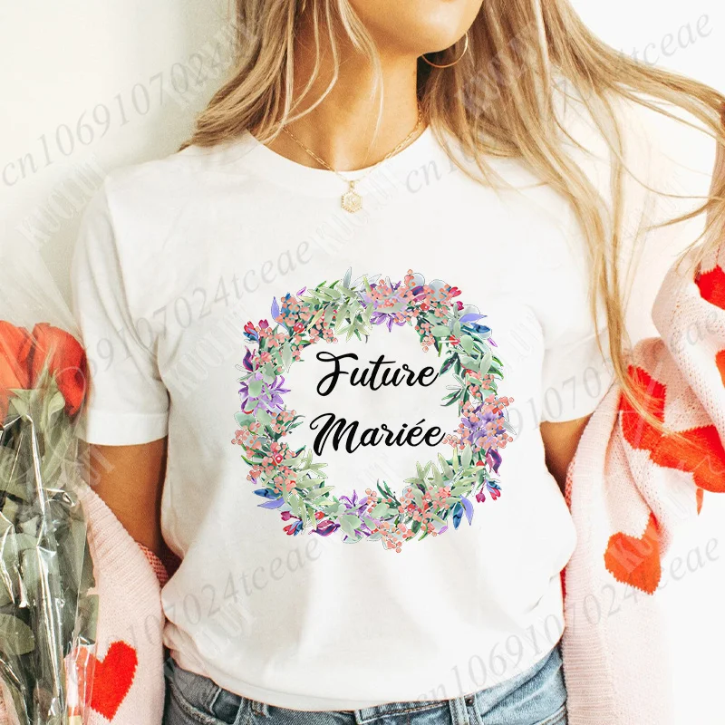 French Women Team Future Bride T-shirt Fashion Floral Short Sleeve Tees Bridal Wedding Tops Bachelorette Hen Party EVJF Clothes