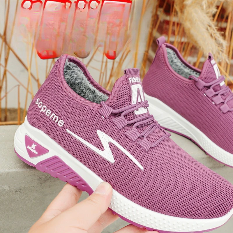Women's cotton shoes, autumn and winter new styles, breathable and versatile, casual, soft soled, lace plush sports shoes, men's