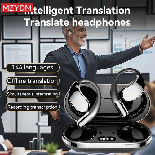 Imagen 2 del producto Auriculares con traductor AI 3 en 1, 144 idiomas, cancelación de ruido, Bluetooth 5,4, traductor instantáneo, voz inteligente en tiempo Real