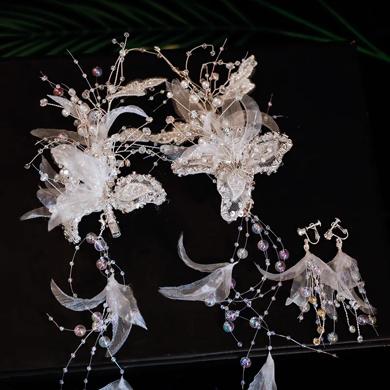 Crown Headdress Luxury Elegant Advanced 2025 New Handmade Flower a Pair of Hairclips Wedding Dress  Hair Accessories