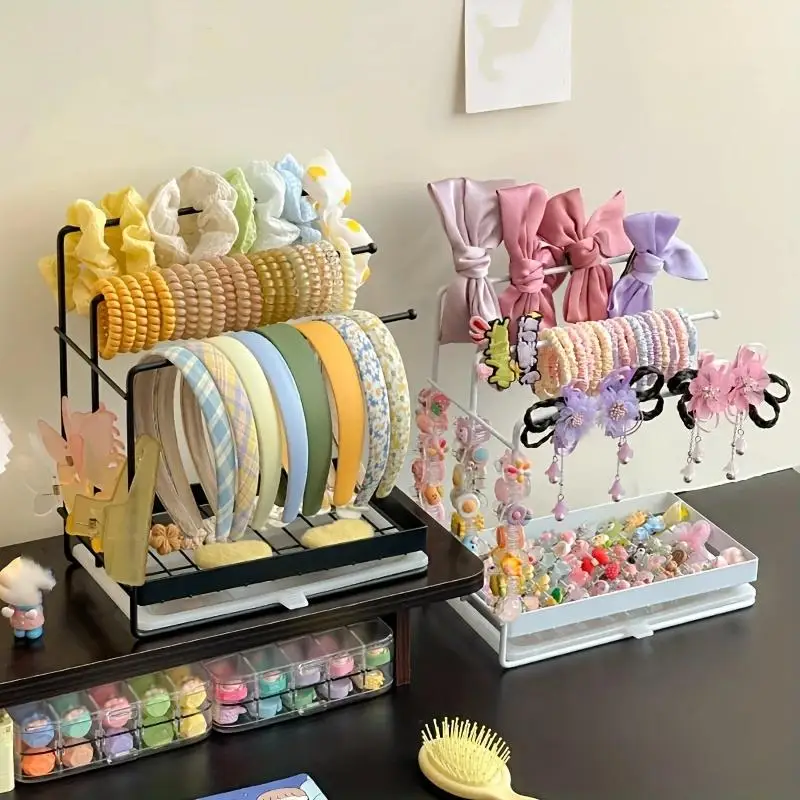 

Headband Holder For Tabletop Carbon Steel Hoop Display Stand Headband Organizer Hanger With Tray For Bedroom, Girl Room, Nursery
