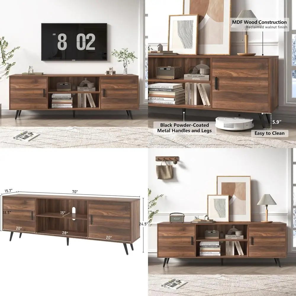 Mid Century Modern 70 Inch TV Stand for 75 Inch TVs, Wooden Entertainment Center with Storage for Living Room and Bedroom
