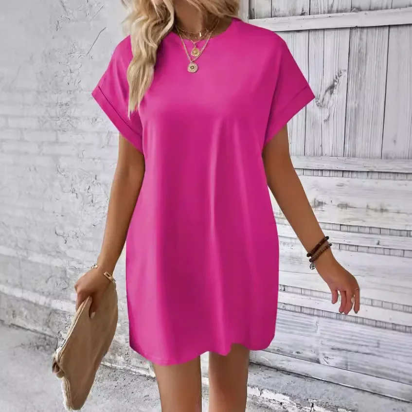 gonna intera calda Abbigliamento da donna transfrontaliero europeo e americano Abbigliamento esterno Abito a maniche corte con tasca girocollo