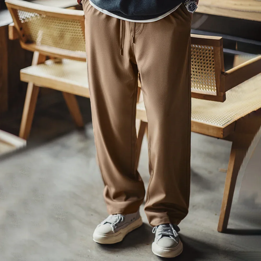 

Maden повседневные мужские легкие брюки, свободные брюки против морщин, прямые однотонные брюки с карманами на эластичной резинке на талии на весну и осень