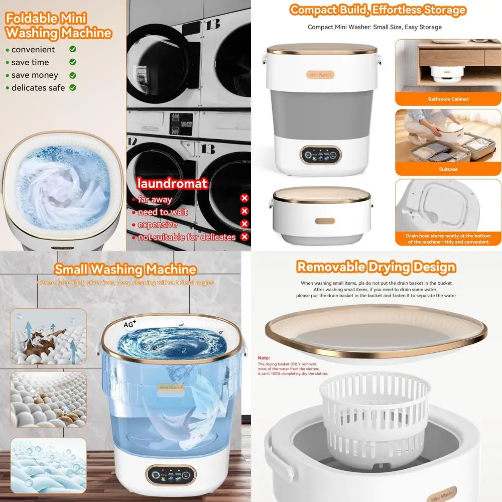 

Compact 16L Laundry Machine with Spin-Dry and Hanging for Small Loads, Ideal for Travel, Dorms, and RVs (White)