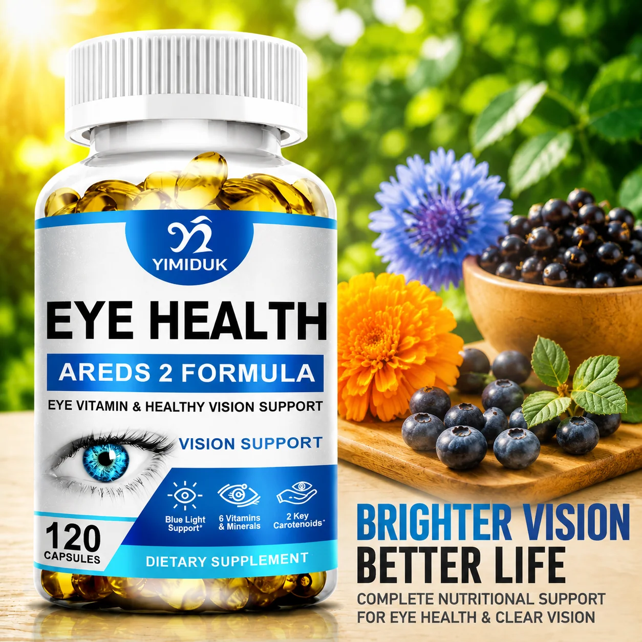Eye Health Supplement, with Vitamins C & E, for Blood Vessels & Vision Sharpness, Eye Edema, Relieve Fatigue, Healthy Macula
