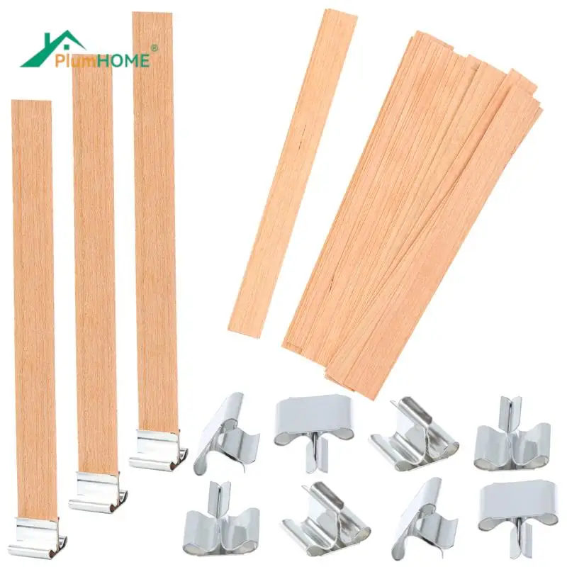 Mecha de velas de madera con pestaña de soporte, núcleo de mecha de vela para suministros de fabricación de velas DIY, mecha de cera de Parffin de soja hecha a mano, 13cm, 10 piezas