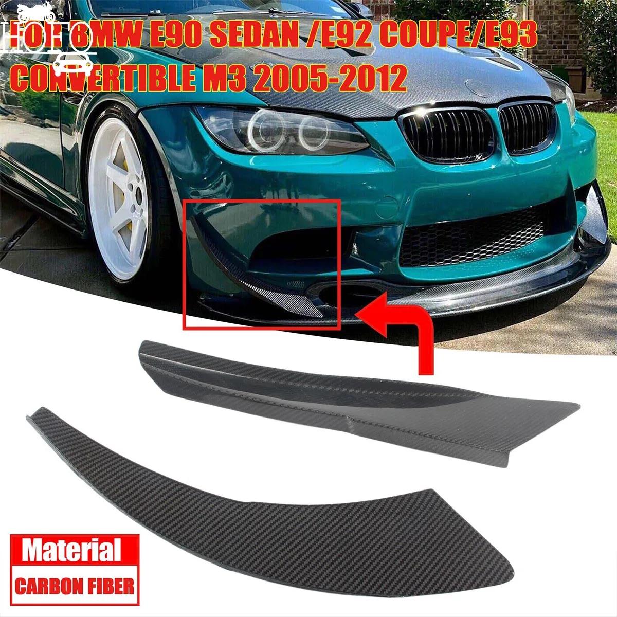 2 Pcs Carbon Fiber Car Front Bumper LipSide Splitter Spoiler Canards Body Kit ForBMW E90 Sedan /E92 Coupe/E93Convertible M3