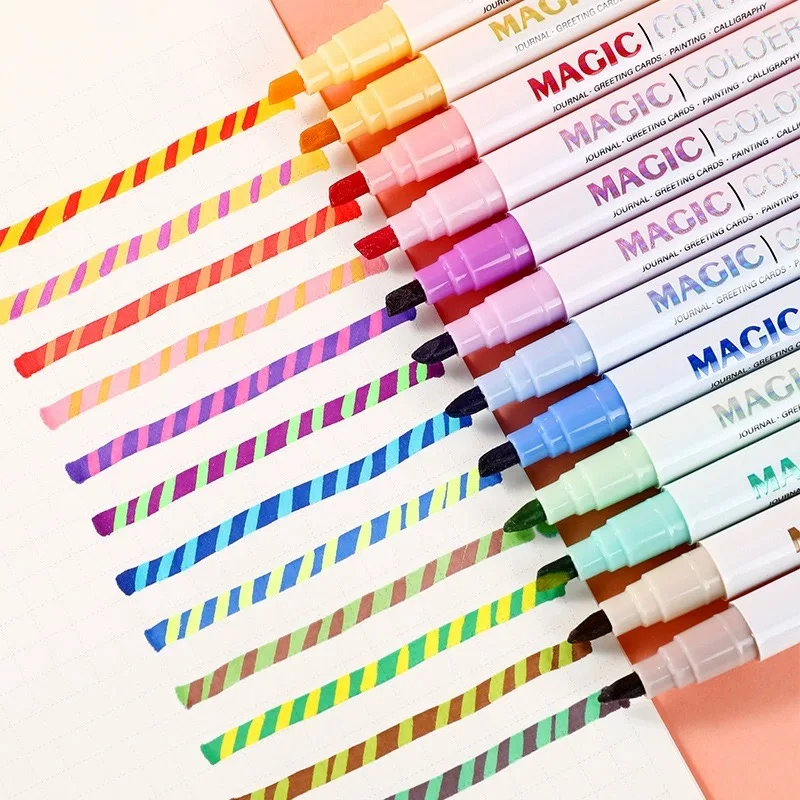 6/12 PCS Magic Color Changing Color Marker Pen Double-ended Painting For Graffiti manga School Aesthetic Stationery Art Supplies