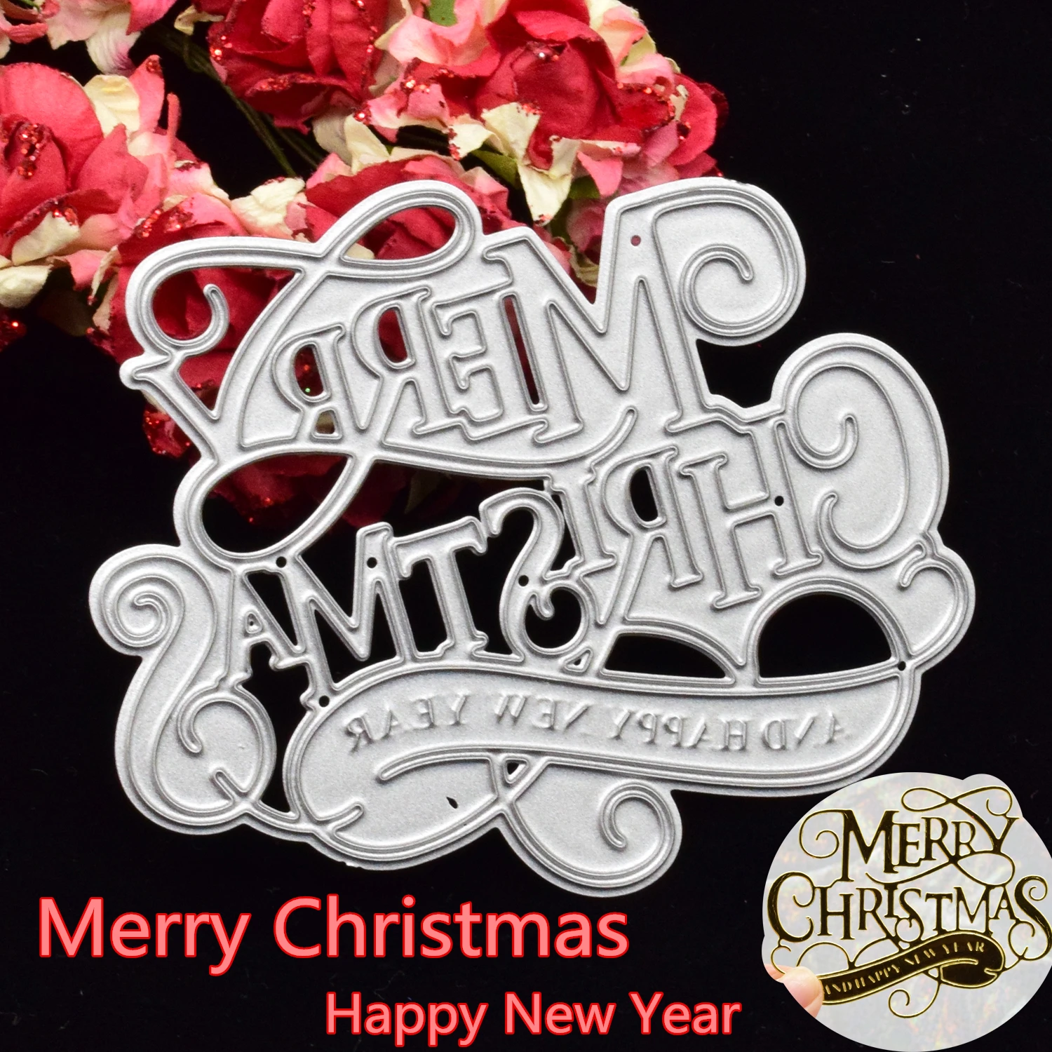 Merry Christmas Happy New Year Cutting Dies for DIY Scrapbooking Xmas Gift Card