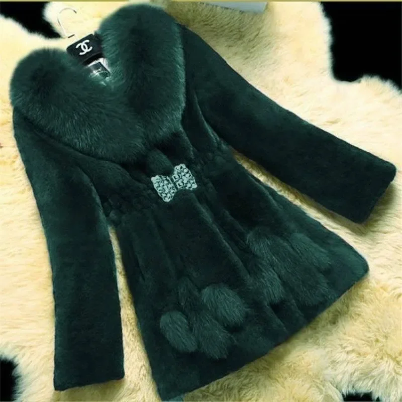 

Black Winter Fur Coat for Women New Med-length Imitation Mink Fur Jackets Fashion Big Lapel Diamond Studded Waist Women Clothing
