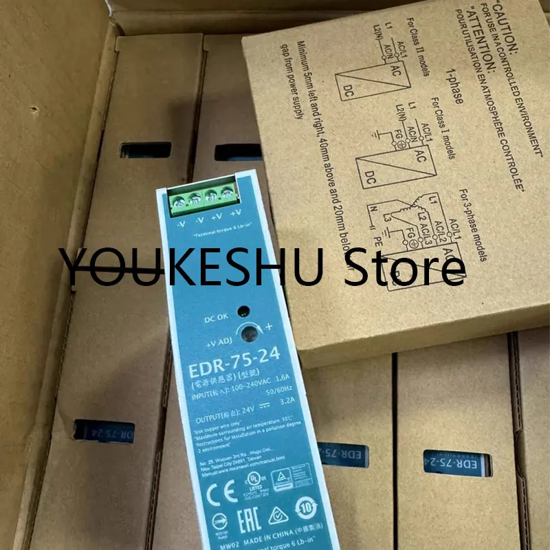 Brand New Original DIN Rail Power Supply EDR-75-24 Input: 100-240VAC 1.6A 50/60Hz Output: 24V 3.2A