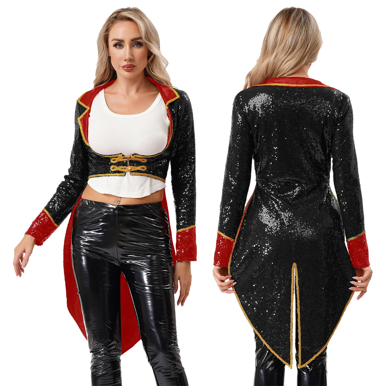 

Women Party Ringmaster Circus Stage Performance Tailcoat Fashion Sequins Outwear for Circus Magician Halloween Carnival Outfits