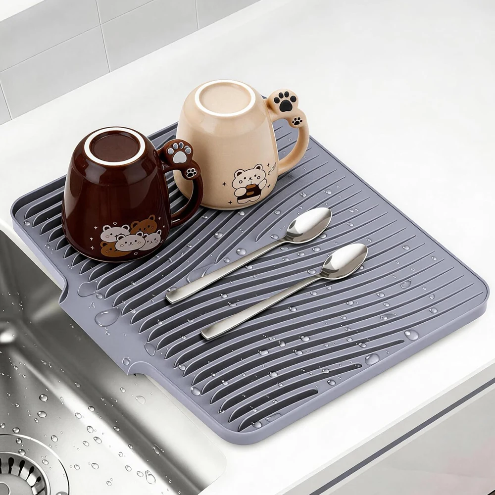 Tapete de Silicona para Secar Platos en la Encimera de la Cocina, Antideslizante, Fácil de Limpiar, Multiusos