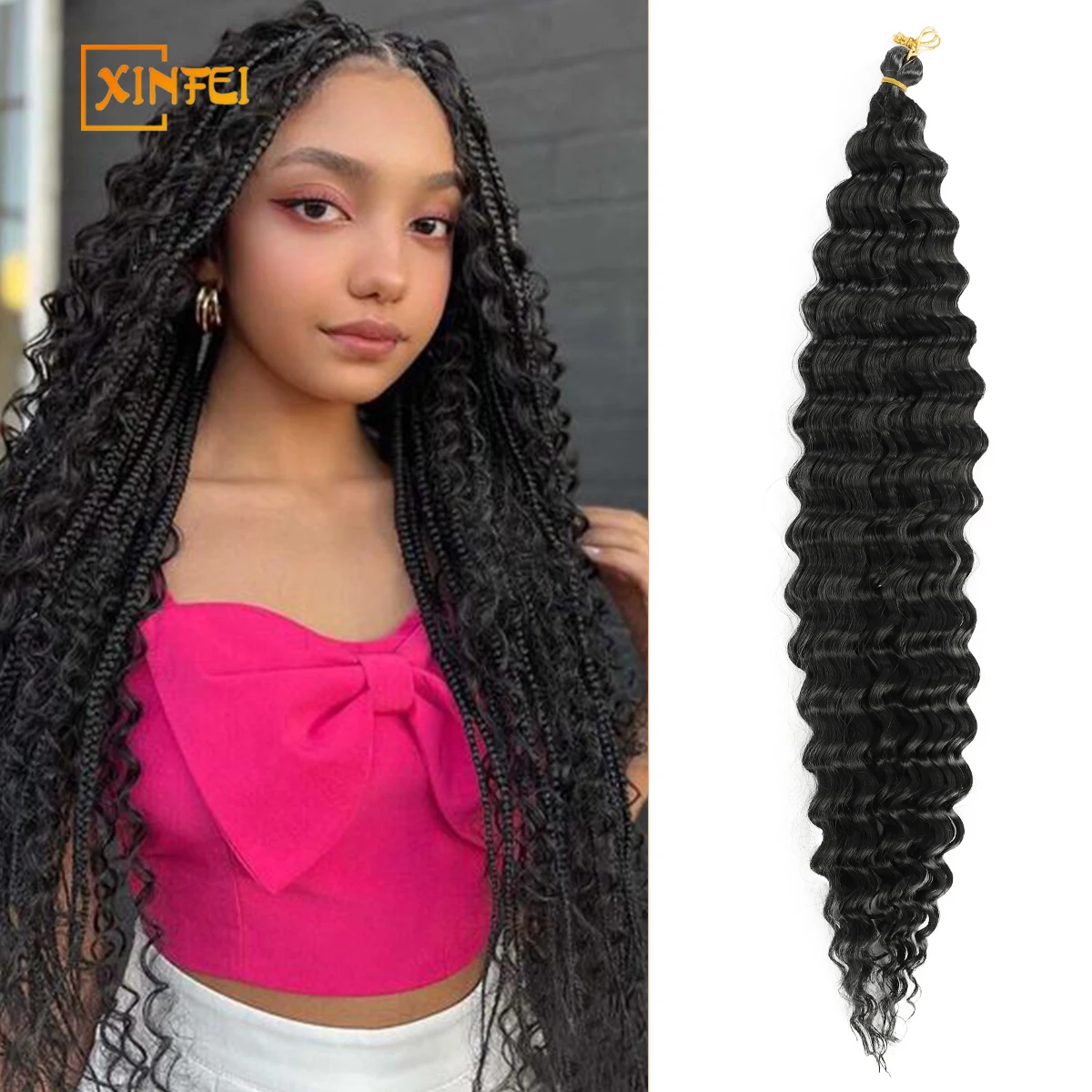 Deep Wave Crochet extensões sintéticas do cabelo, Encaracolado trança, cabelo ondulado, 22 Polegada, Oceano