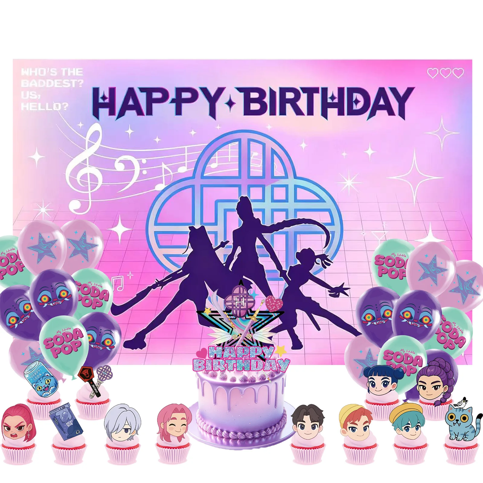 ك البوب شيطان الصيادين موضوع حفلة عيد ميلاد خلفية راية كعكة توبر بالونات استحمام الطفل للأطفال حفلة عيد ميلاد المورد هدية