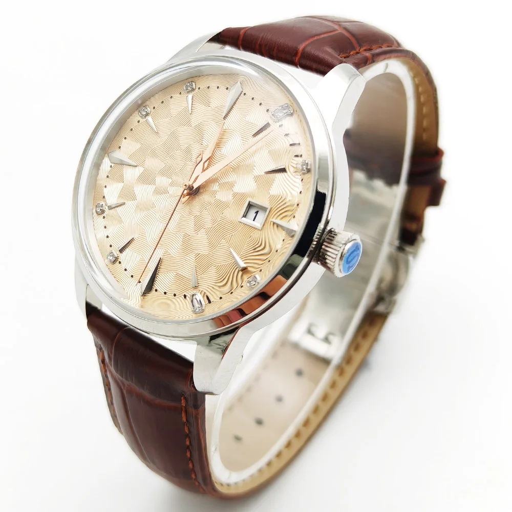 Stylish Cool Men's Business Watch, Brown Leather Strap, Transparent Case Back, NH35 Men's Automatic Mechanical Watch