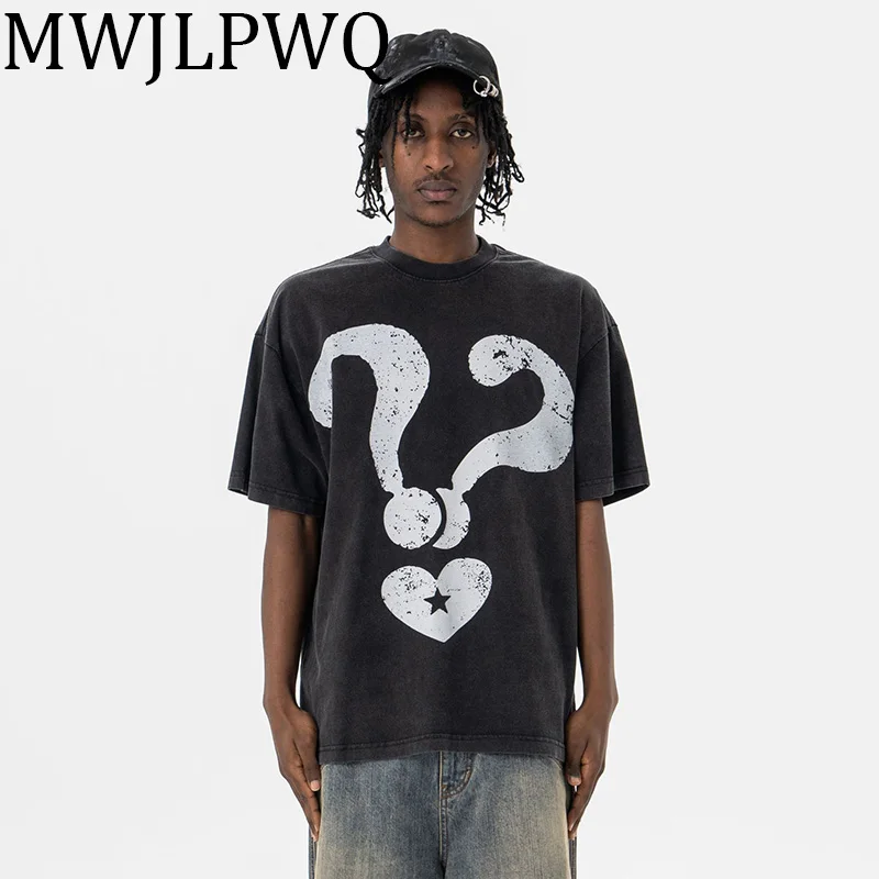 

MWJLPWQ Male Printed Heavy Washed T-shirts High Street New American Destroy Short Sleeve Tops Tide 2025 Summer Spring 010520