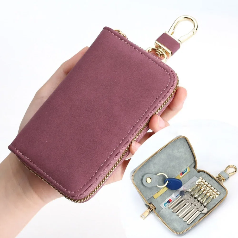 

DIY Zipper Closure Keychain Pouch Key Ring Leather Housekeepers Key Holder Waist Hanging Portable Car Key Organizer Key Storage