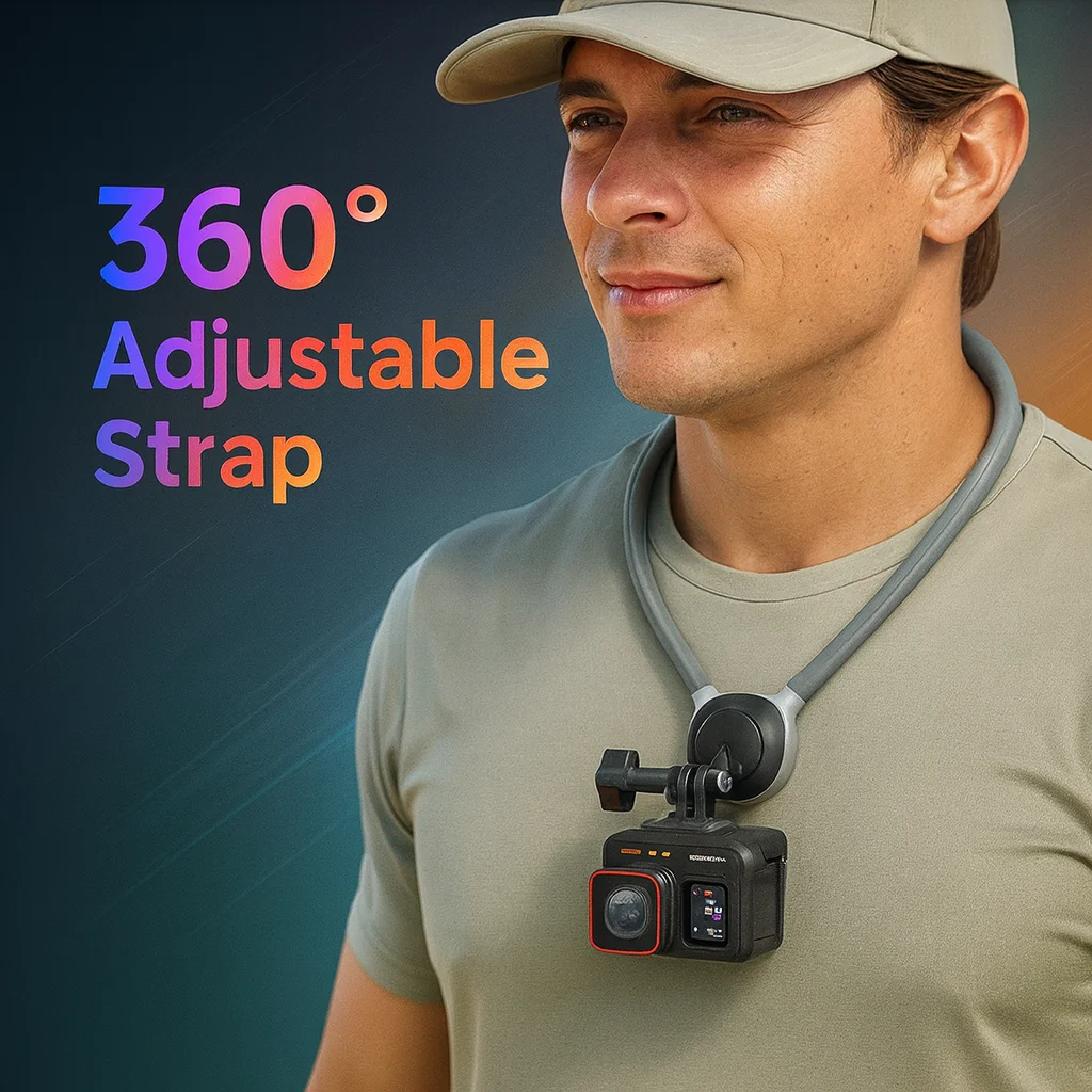 Neck Mount Strap for Insta360 - 360° Adjustable Hands-Free Holder, For X5/X4/X3/Ace Pro2/Ace, First-Person POV view 2