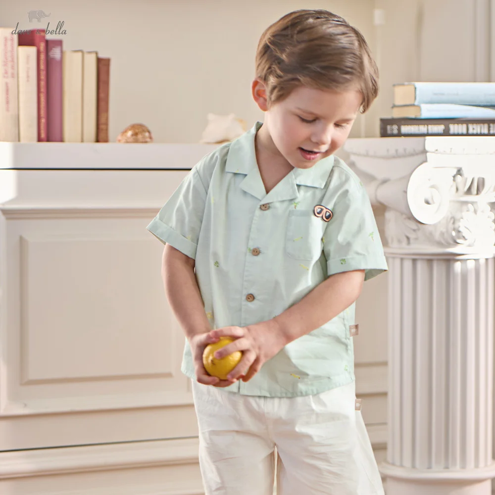 Dave Bella Boys Two-Piece Set Children Shorts Suit Summer Printed Shirt White Pant Casual Kids Clothes Cool Trousers DB2261276