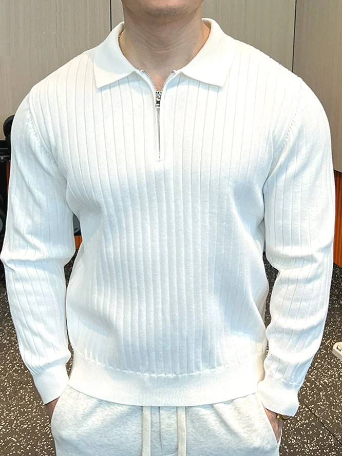 

American Sle Knitted Long Sve irt Men's Slim Fit Zipper Collar Sweatirt Casual Workwear Breathable Color