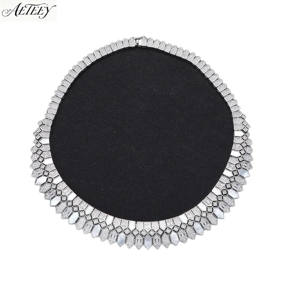 AETEEY Gold Plated Mother Of Pearl Geometric Jewelry Set Full Hexagon Zircon Light Luxury 4Pcs Women Jewelry