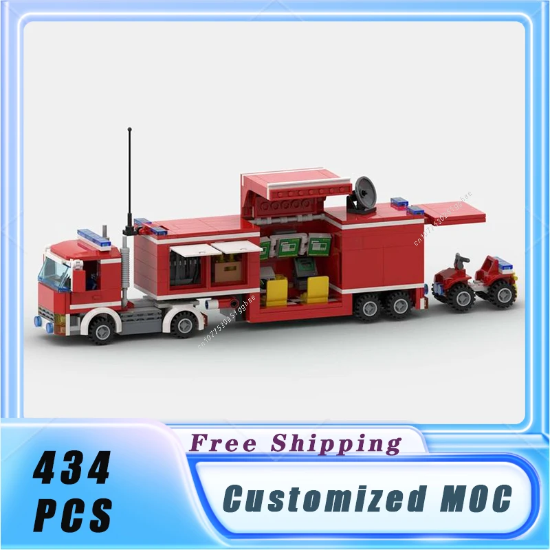 

MOC Building Blocks Fire Brigade Command Truck City Vehicle Model Bricks Sets Assemble Display Children's Toys Gifts