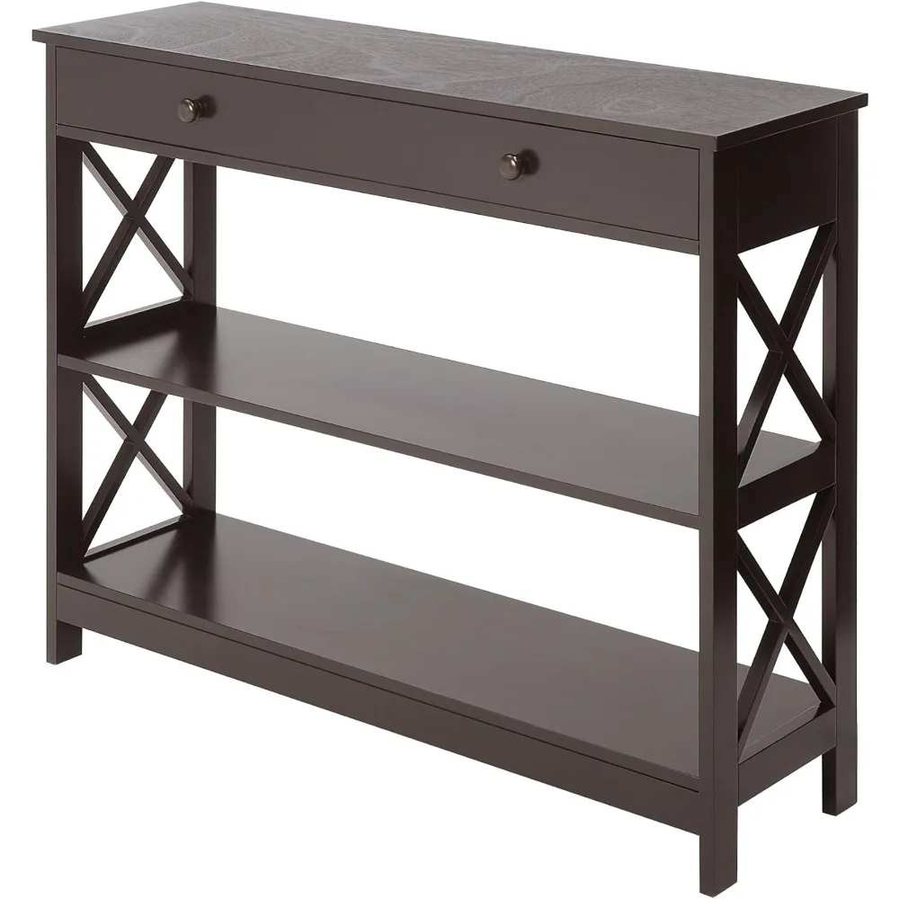 Oxford 1 Drawer Console Table with Shelves, Espresso