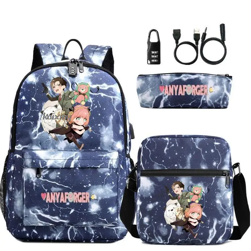 3 pz/set Anime Spy X Family Usb zaino studente adolescenti Bookbag zaino sportivo per ragazza Bagpack Laptop adolescenti zaino da viaggio