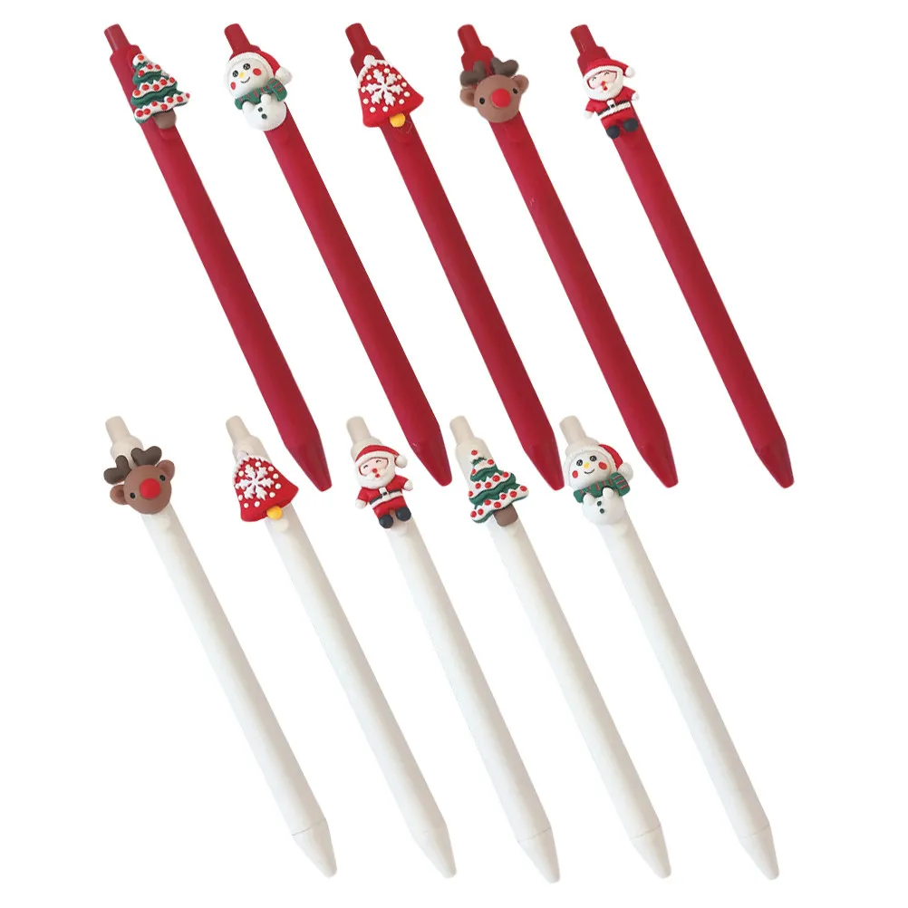 10Pcs Christmas Theme Neutral Pens Cute Cartoon Santa Xmas Tree Snowman Gel Ink Pens for Holiday Card Making School Notes Office