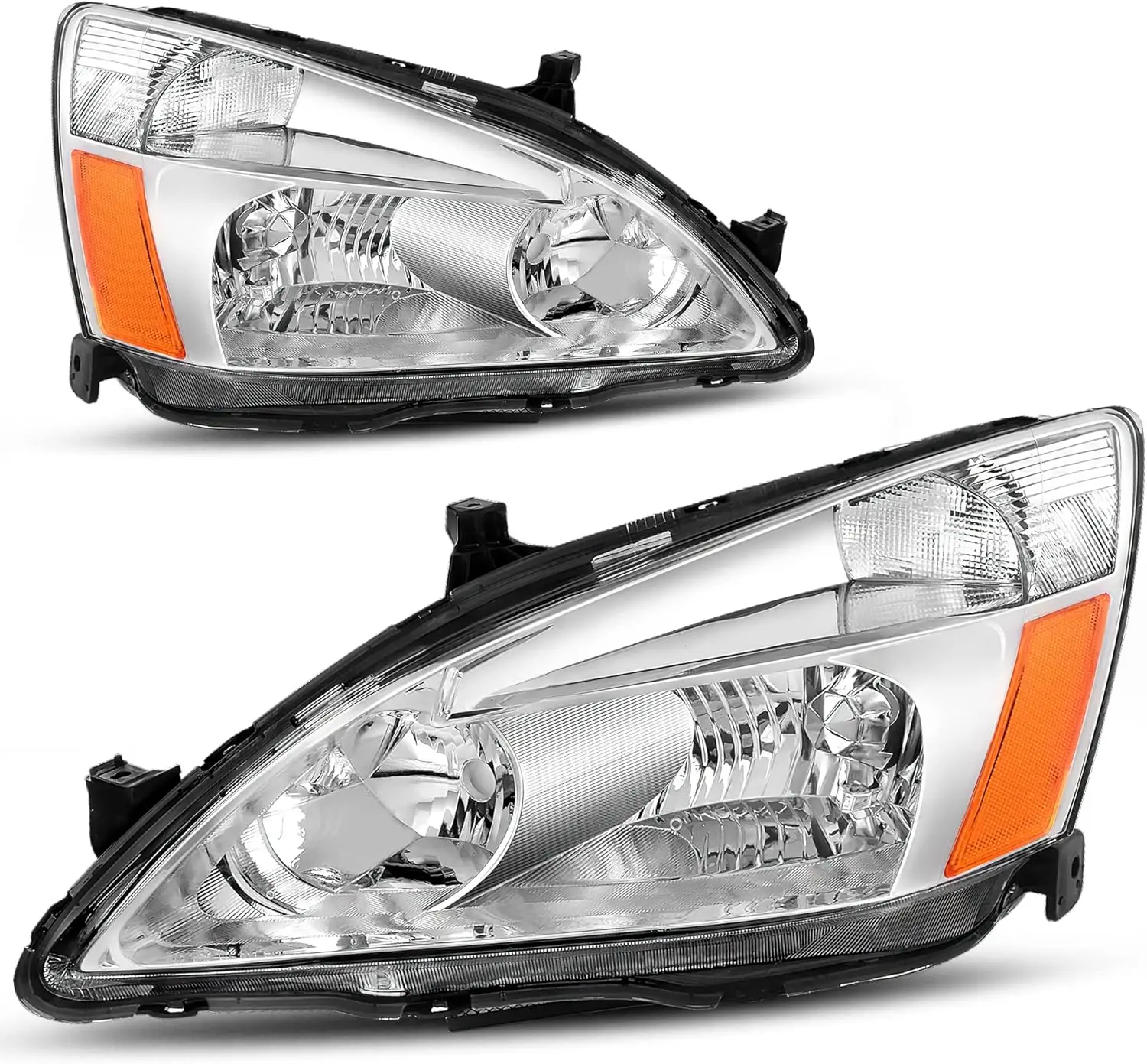 

Headlight Assembly Compatible with 2003-2007 Accord Headlights, Headlamp With Chrome Housing Amber Reflectors Front Lights - Dri