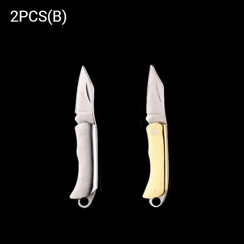 Mini Brass Folding Knife Sharp Delicate Stainless Steel Knife Carry on Keychain Pendant Pocket Knife Gift Open Box Camping Tool