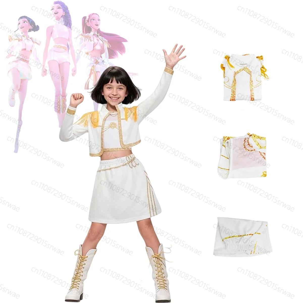 

2025 KPop Demon Hunters Mira New Golden Suit Children's Cosplay Costume Size Available Cartoon Carnival Performance Clothes