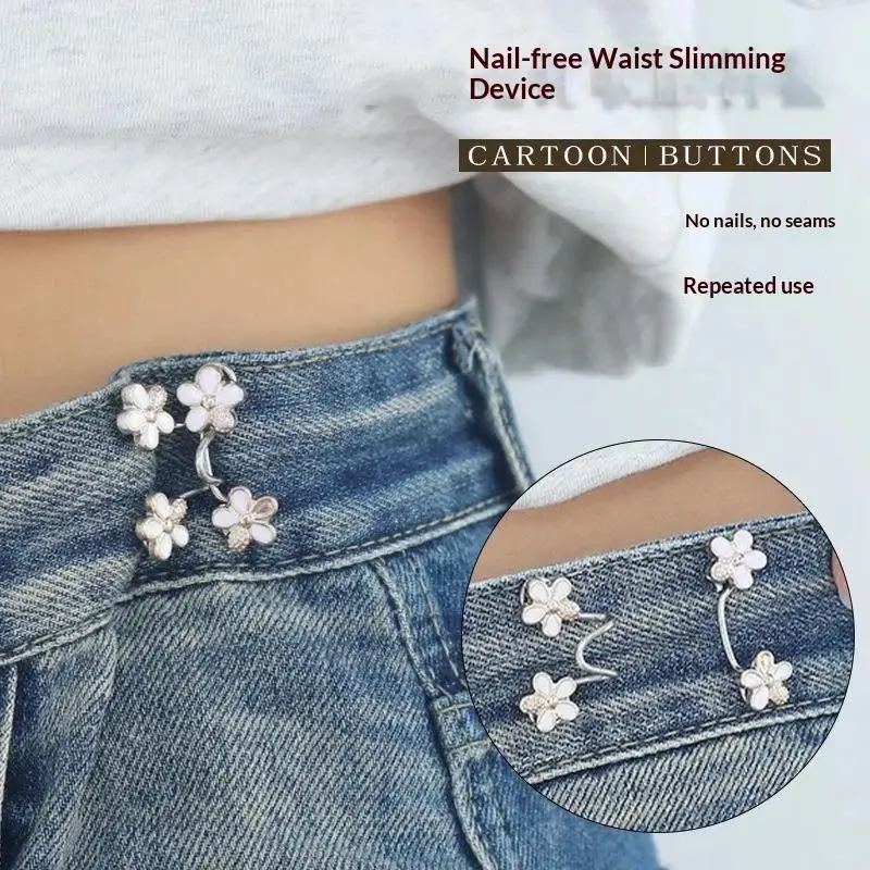 1Pair Flowers Buckle Pant Waist Tightener Detachable Waist Buttons Pins Belts Accessories Pants Clips No Sewing Waistband