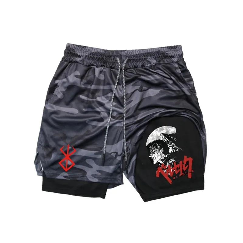 Guts Print 2в1 шорты для бега и тренировок мужские компрессионные шорты для спортзала с карманом для телефона петля для полотенец спортивная спортивная одежда