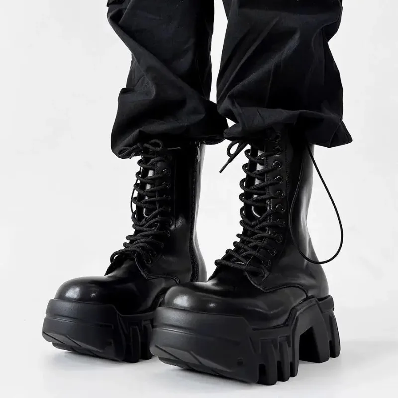 2025 High Top Men's and Women's Platform Tank Long Tube Tide Big Head Inner Heightening Locomotive Bulldozer Boots