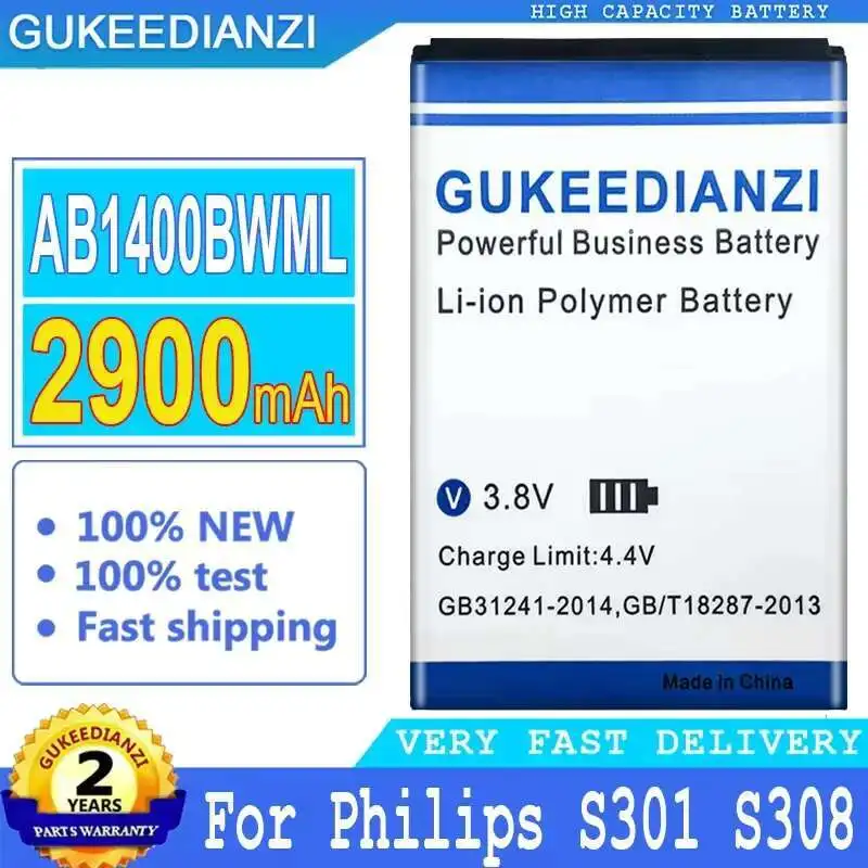 

Lightweight Mobile Phone Battery For Philips Xenium S301 S308 Beeline Smart 3 Ab1400bwml Premium Replacement AB1400BWML 2900Mah