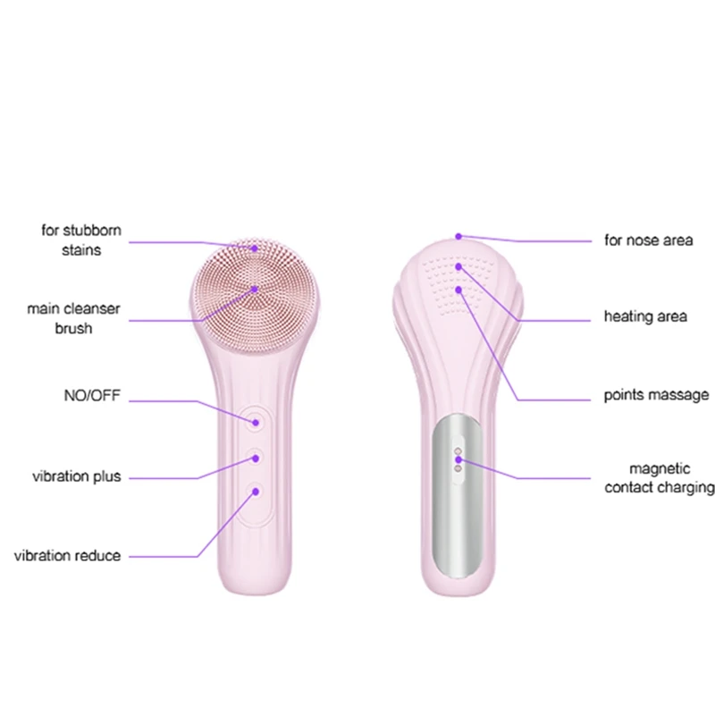 فرشاة كهربائية للوجه، منظف مسام مقاوم للماء، حزام من السيليكون، شاحن مغناطيسي، جهاز تنظيف الوجه، أرجواني، سهل الاستخدام