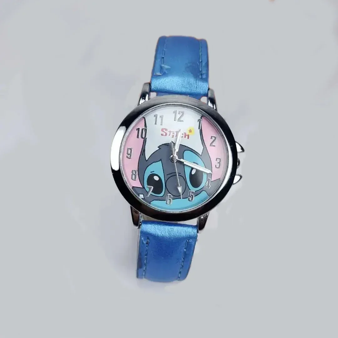 Disney Cartoon Stitch Children\'s Watches Girls Leather Strap Women Watch Kids Ladies Waterproof Clock