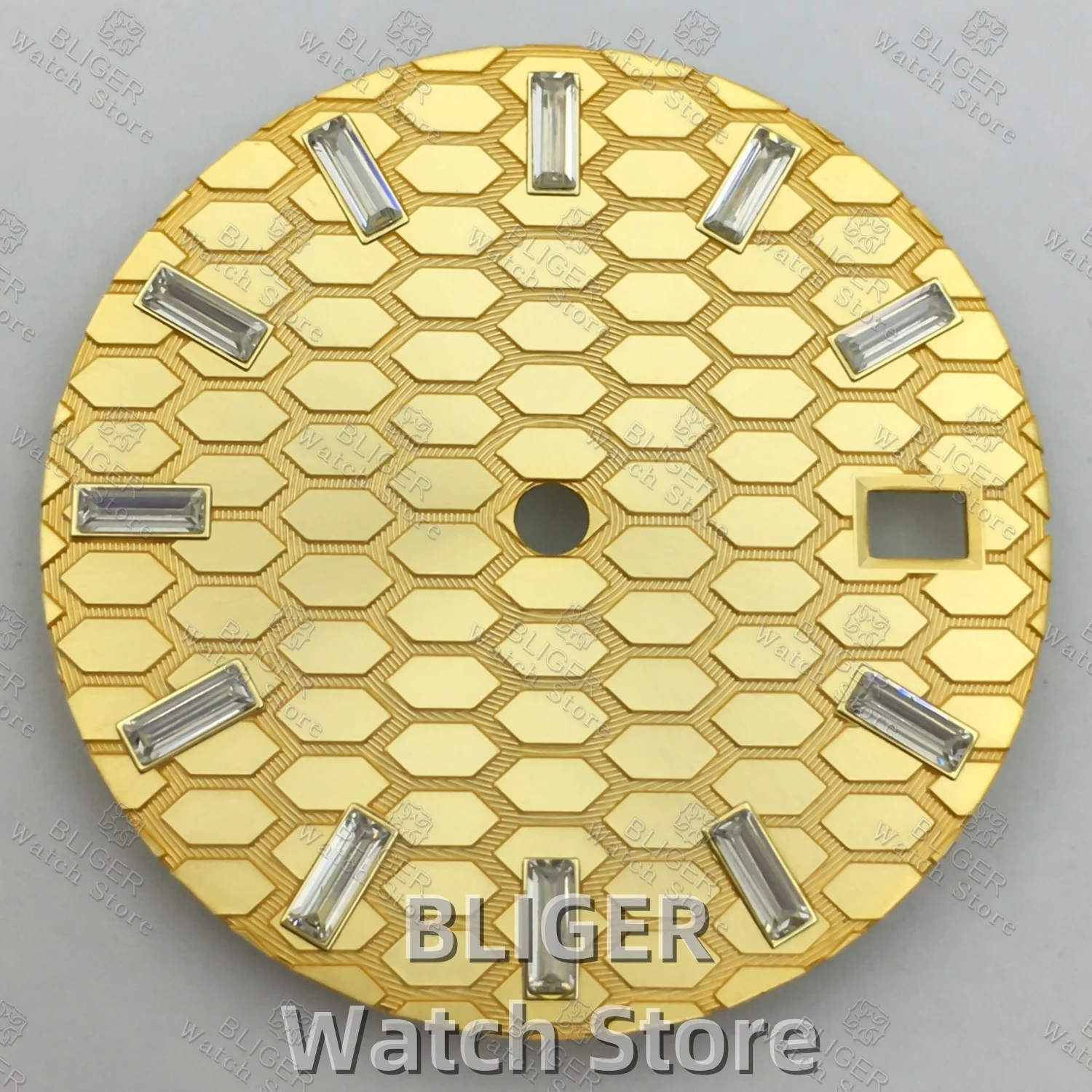 Mostrador de relógio com textura de favo de mel, 29mm, preto, prata, ouro rosa, índice de diamante, ajuste do movimento nh35 nh36