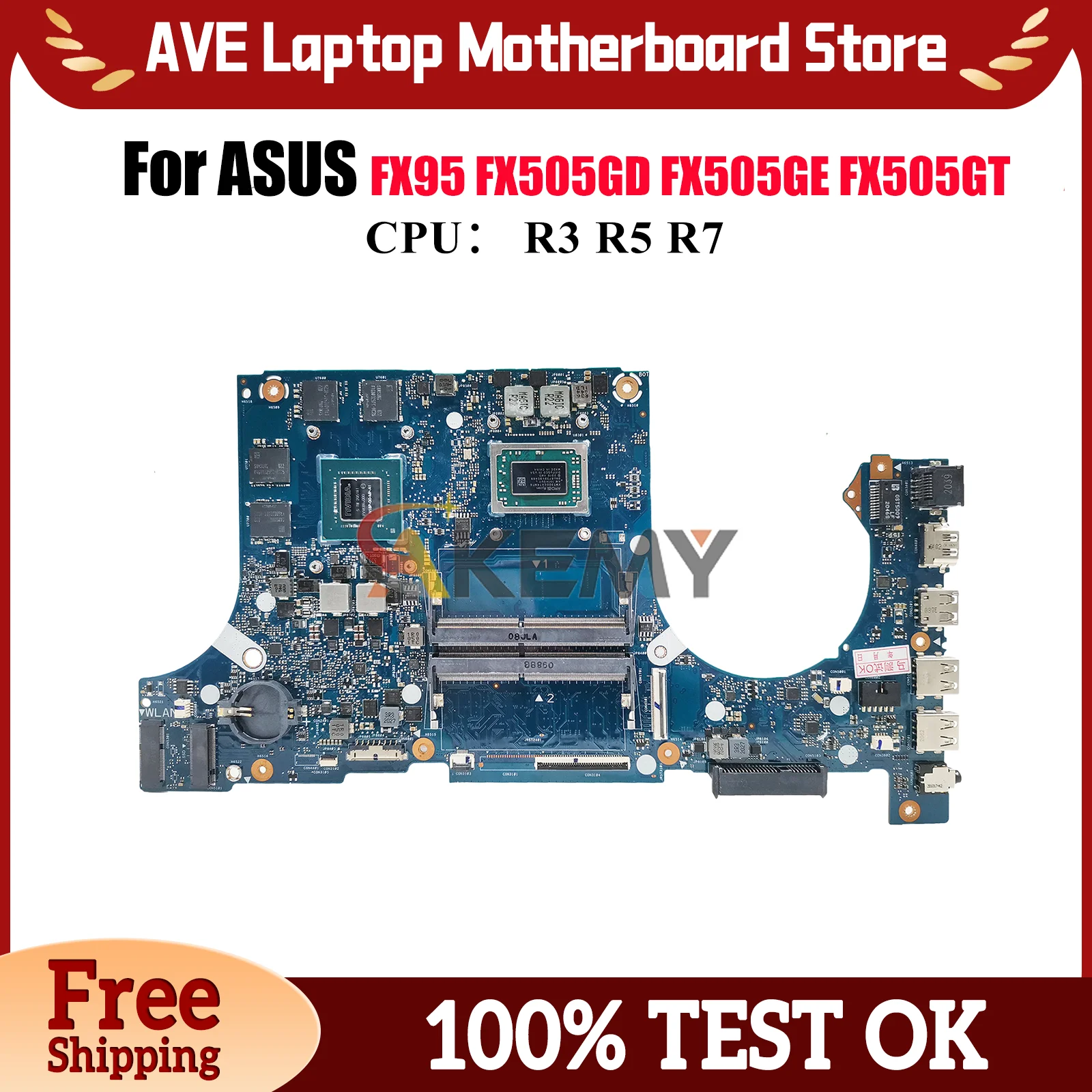 FX505DT Laptop Motherboard For ASUS TUF Gaming FX95D FX705D FX505DD FX705DT FX505DY Mainboard W/ R3 R5 R7 CPU Tests OK Fast Ship