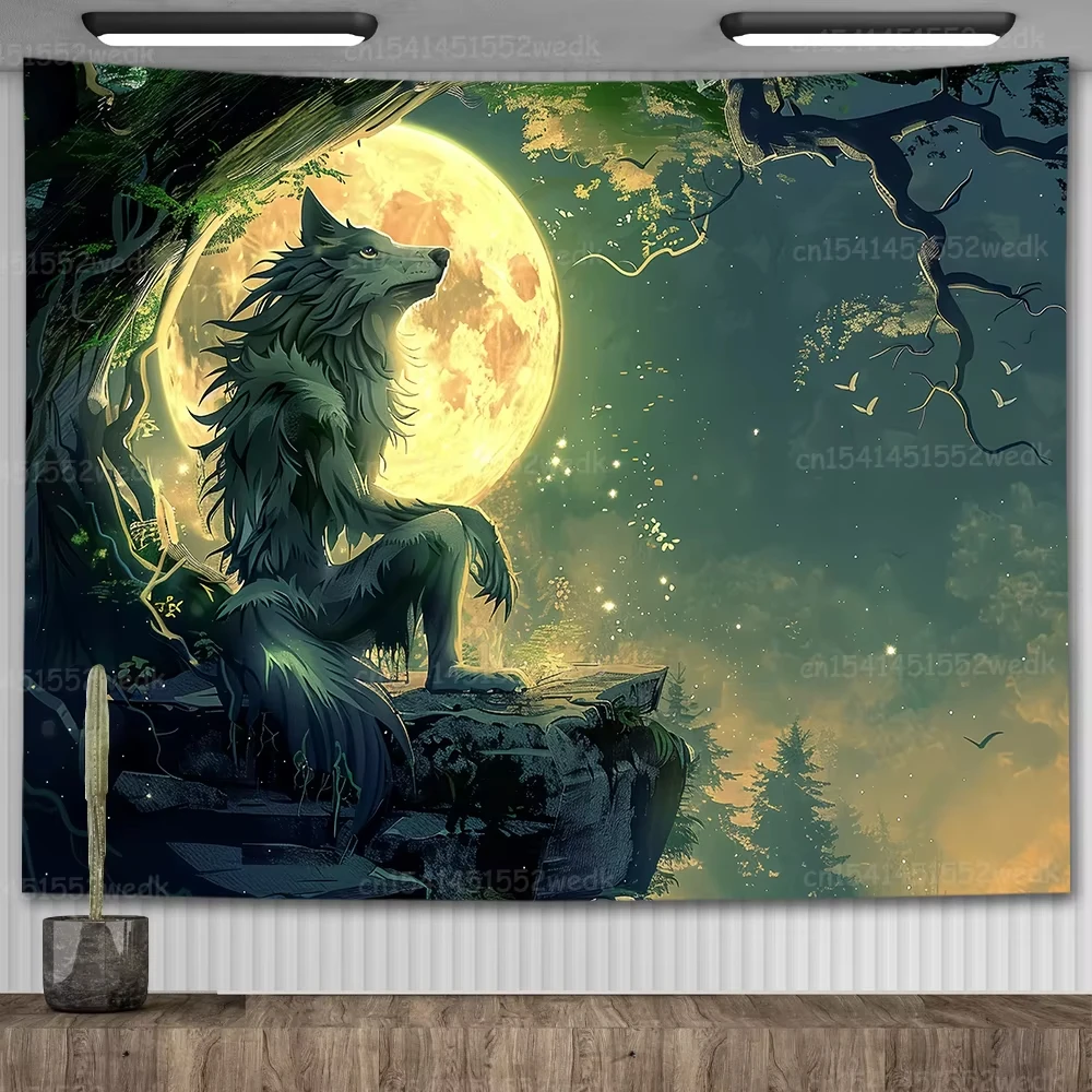 ايمو الأبيض الذئب يجلس ميمي نسيج بالذئب المفروشات لغرفة النوم المطبوعة ديكور المنزل لوحات غرفة المنزل النوم نسيج #5