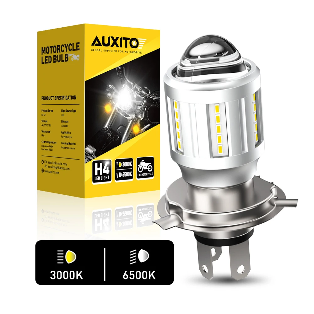 AUXITO 1x Dual Color H4 9003 LED Headlight Bulb Fanless for Motorcycle BMW Honda Yamaha MT07 MT03 MT09 H4 LED Motorbike Headlamp