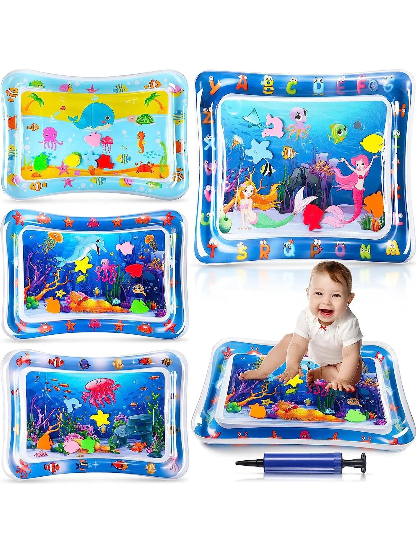 1Pc kids Water Filled Game Mat Inflatable Tummy time Water Mat for Infants and Toddlers Fun time Play Activity Crawling Pad