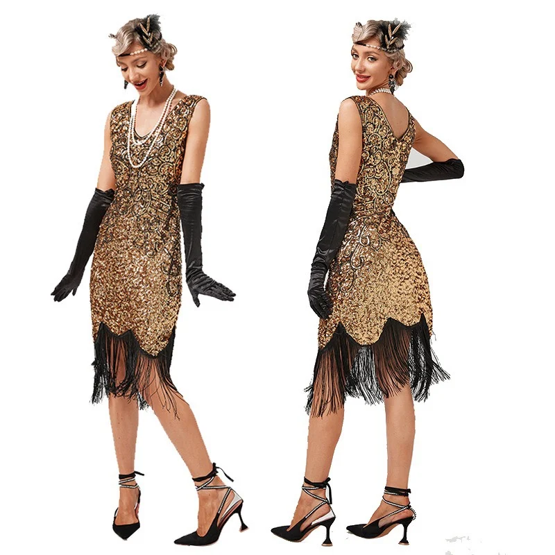 

Ball Tassel Dress Vintage Sequin Party Banquet Dance Beaded