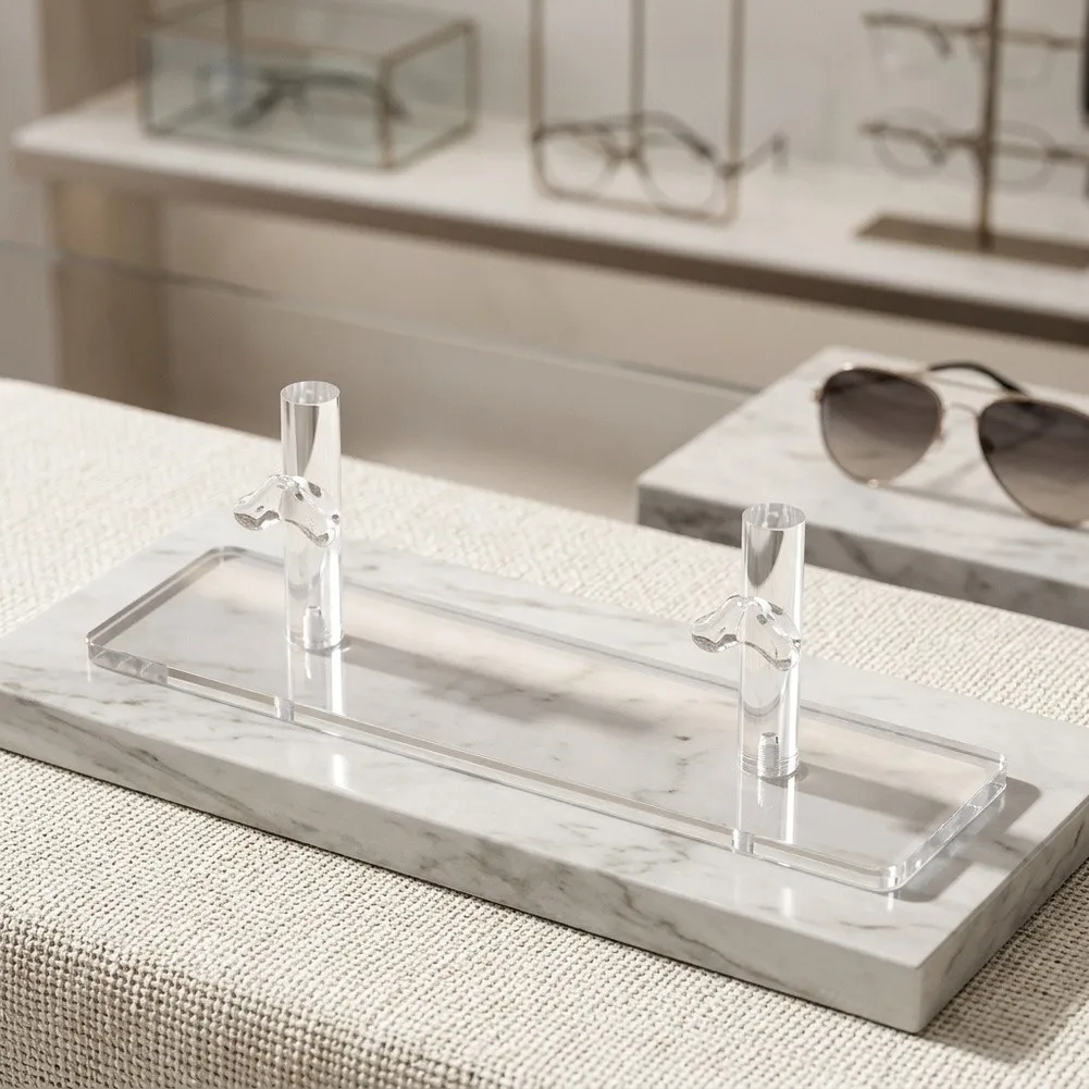 Clear Eyewear Display Rack with Vertical Hollow Tubes and Side Clips for All Types of Glasses Including Sunglasses Frames