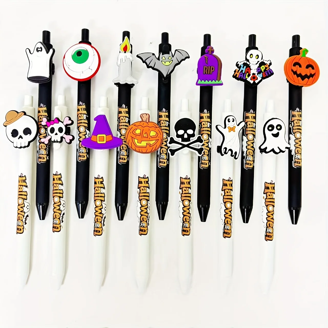 

7Pcs/14Pcs Halloween Themed Printed Pen Set, Ghost Series Ballpoint Pens, Black Ink Quick-Drying Pens