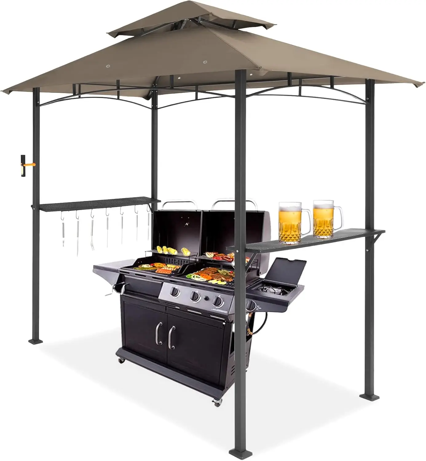 

8x5 Outdoor Grill Gazebo Canopy, BBQ Canopy Gazebo Tent for Patio,Barbecue,Brown
