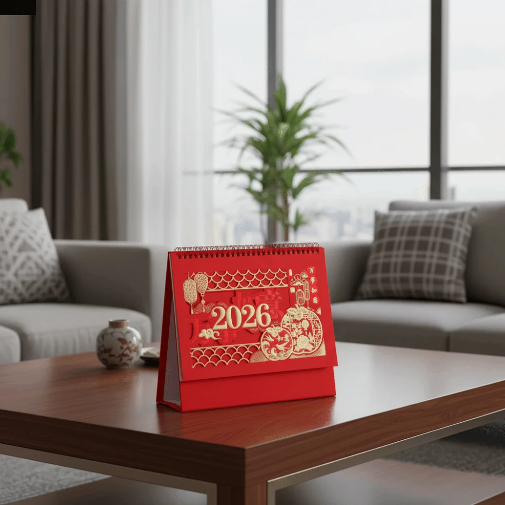 

Traditional Standing Flip Desk Calendar Zodiac Horse Year Chinese Style Calendar Blessing Words Desk Planner Home